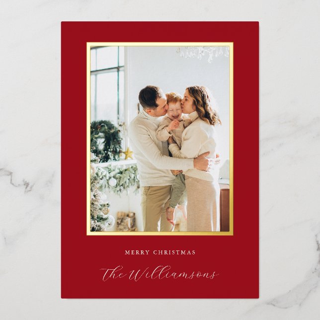 Tarjeta Festiva Con Relieve Metalizado Navidades de nombres de guiones de fondo rojo fest (Anverso)