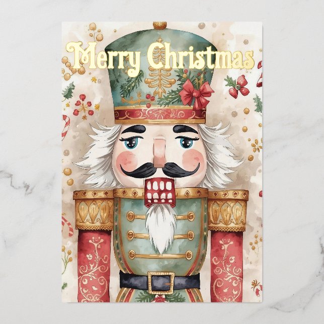 Tarjeta Festiva Con Relieve Metalizado Navidades de Nutcracker (Anverso)