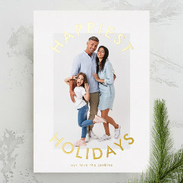 Tarjeta Festiva Con Relieve Metalizado Navidades de oro audaces modernos dos fotos elegan