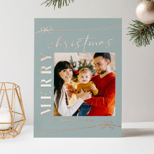 Tarjeta Festiva Con Relieve Metalizado Navidades de oro de Rosa azul suave de calm nórdic