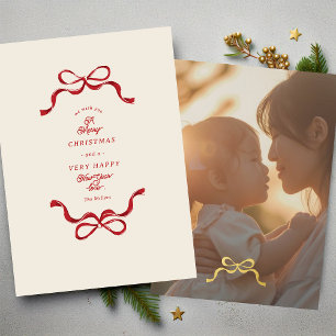 Tarjeta Festiva Con Relieve Metalizado navidades de oro foto de arco retro