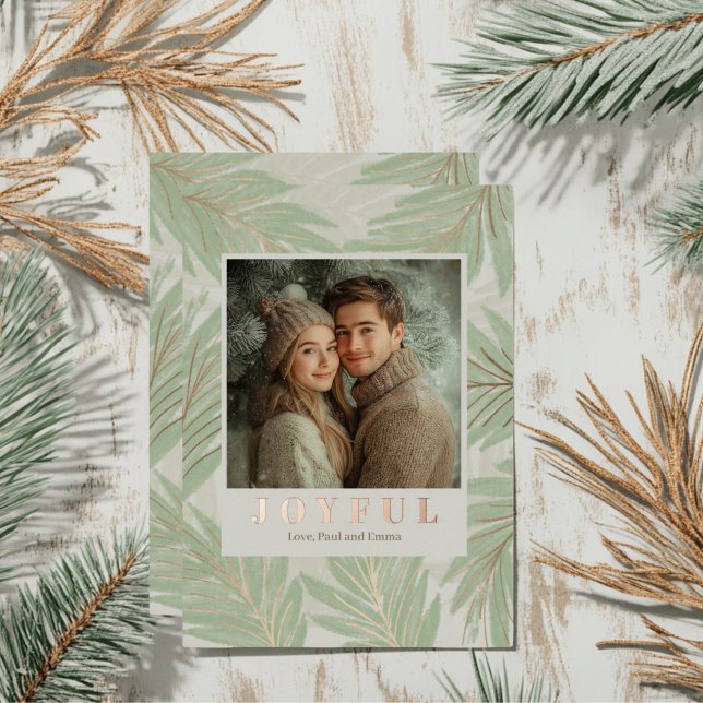 Tarjeta Festiva Con Relieve Metalizado Navidades de palmeras verdes (Pastel Green Foil Holiday Palm Tree Card )