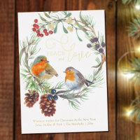 Navidades de Paz y Amor Robin Pine Wreath Gold