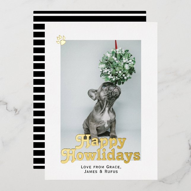 Tarjeta Festiva Con Relieve Metalizado Navidades de perros Mascotas Felices de Howlidays (Anverso/Reverso)