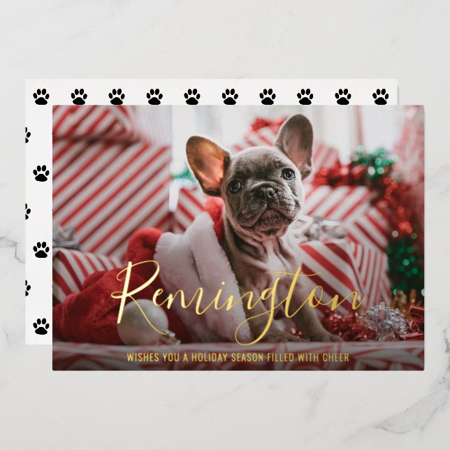 Tarjeta Festiva Con Relieve Metalizado Navidades de perros simples y elegantes (Anverso/Reverso)