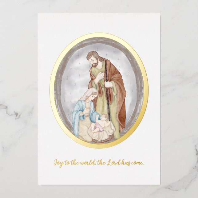 Tarjeta Festiva Con Relieve Metalizado Navidades de personalizados de natividad de acuare (Anverso)