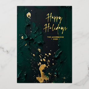 Tarjeta Festiva Con Relieve Metalizado Navidades de pintura de oro verde con escritura mo