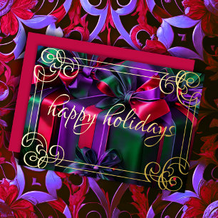 Tarjeta Festiva Con Relieve Metalizado Navidades de pintura regalos de Borgoña Verde Púrp