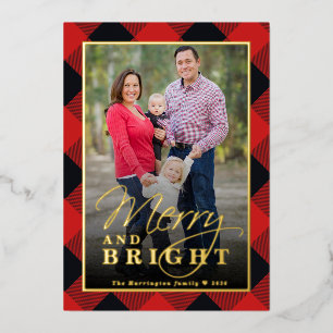 Tarjeta Festiva Con Relieve Metalizado Navidades de Plaid Photo Gold