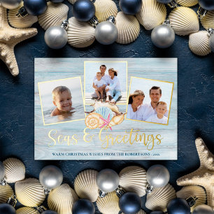 Tarjeta Festiva Con Relieve Metalizado Navidades de playa Mares y saludos Fotografía de m