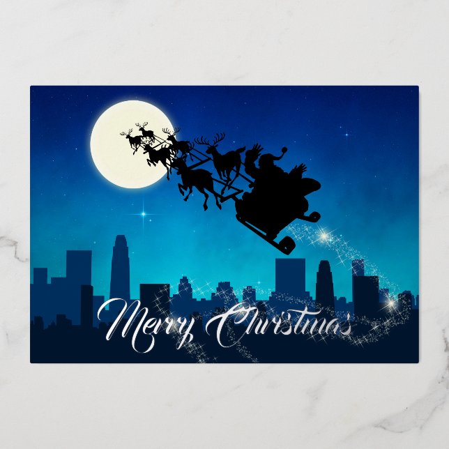 Tarjeta Festiva Con Relieve Metalizado Navidades de Santa Claus Sleigh (Anverso)