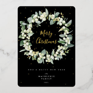 Tarjeta Festiva Con Relieve Metalizado Navidades de Snowberry + Eucalyptus escribieron si