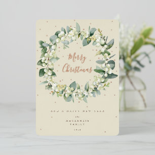Tarjeta Festiva Con Relieve Metalizado Navidades de Snowberry + Eucalyptus escribieron si
