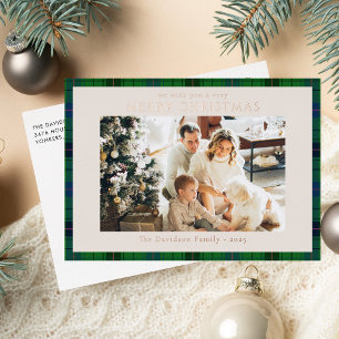 Tarjeta Festiva Con Relieve Metalizado Navidades de Tartán, Personalizado de fotografía r