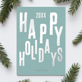 Tarjeta Festiva Con Relieve Metalizado Navidades de vacaciones festivas Blue Happy