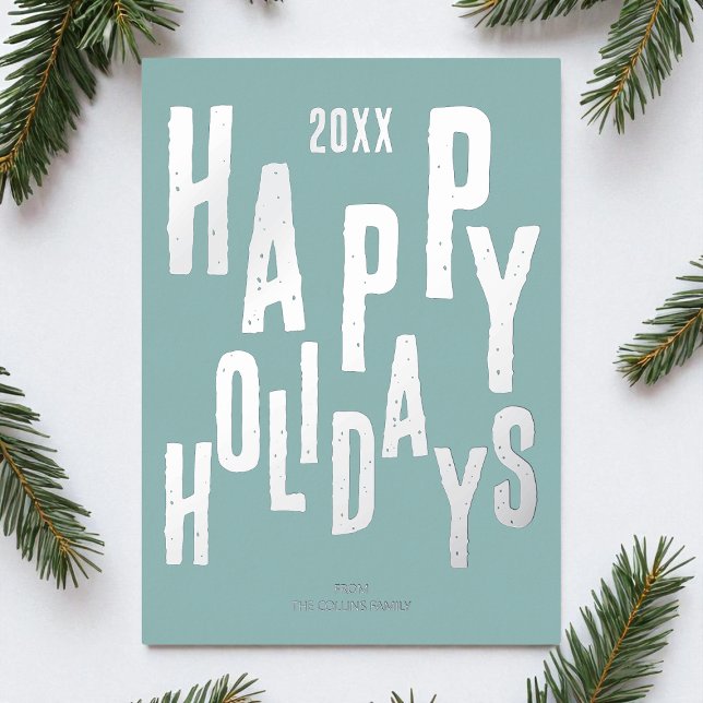 Tarjeta Festiva Con Relieve Metalizado Navidades de vacaciones festivas Blue Happy (Modern Festive Blue Happy Holidays Christmas Foil Holiday Card)