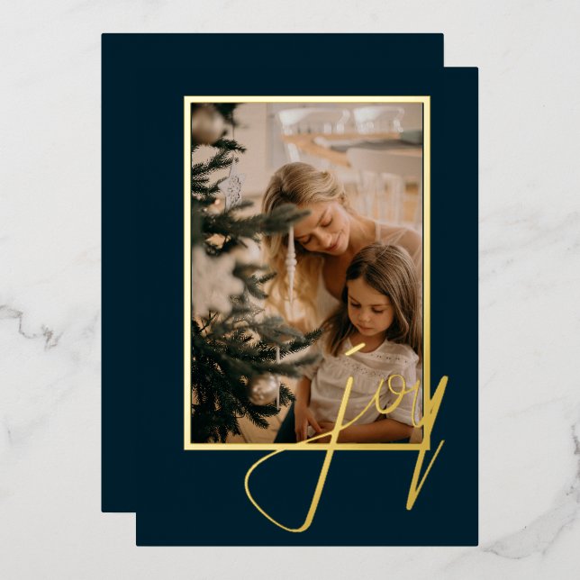 Tarjeta Festiva Con Relieve Metalizado Navidades de vacaciones júbilo foto personalizada (Anverso/Reverso)