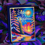 Tarjeta Festiva Con Relieve Metalizado Navidades de Winter Scenery pintados<br><div class="desc">Paintada Navidad en inviernoPintada de Navidades de invierno</div>