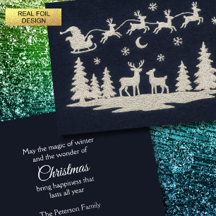 Tarjeta Festiva Con Relieve Metalizado Navidades del bordado Animales forestales de Santa