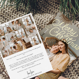 Tarjeta Festiva Con Relieve Metalizado Navidades del Collage de fotos de la familia Revie