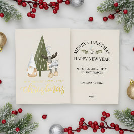 Tarjeta Festiva Con Relieve Metalizado Navidades del gnomo nórdico