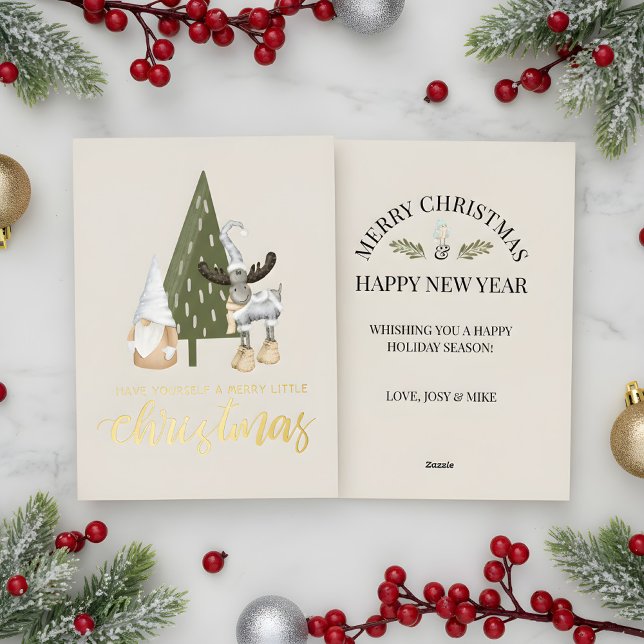 Tarjeta Festiva Con Relieve Metalizado Navidades del gnomo nórdico (nordic gnome christmas card)