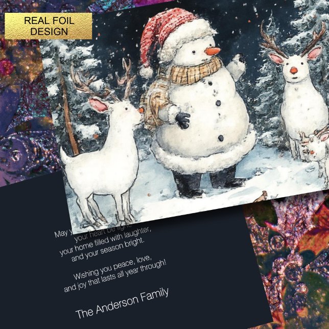 Tarjeta Festiva Con Relieve Metalizado Navidades del Ilustracion Forestal Artista Snowman (Subido por el creador)