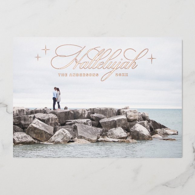 Tarjeta Festiva Con Relieve Metalizado Navidades del oro Aleluya. Elegante foto religiosa (Anverso)