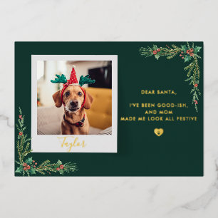 Tarjeta Festiva Con Relieve Metalizado Navidades del Personalizado de fotografía de perro