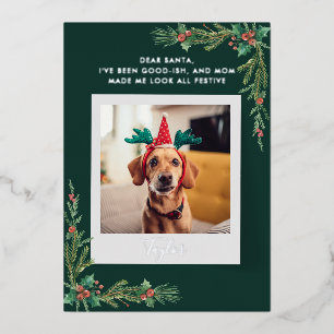 Tarjeta Festiva Con Relieve Metalizado Navidades del Personalizado de fotografía de perro