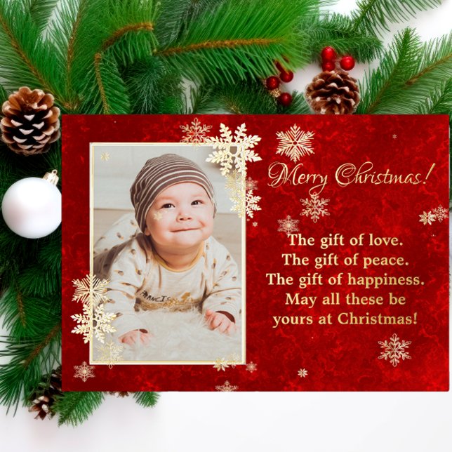 Tarjeta Festiva Con Relieve Metalizado Navidades deseos de fotos con copos de nieve (Subido por el creador)