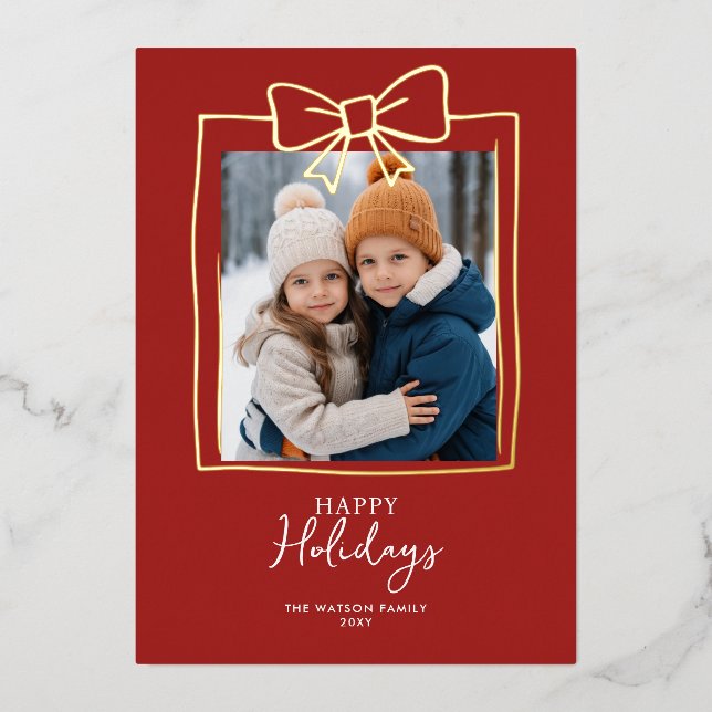 Tarjeta Festiva Con Relieve Metalizado Navidades Doodle 4 Cinta de vaca dibujada a mano (Anverso)