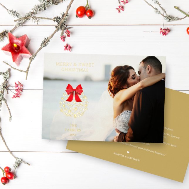 Tarjeta Festiva Con Relieve Metalizado Navidades dulces y merry elegantemente foto bola f (Subido por el creador)