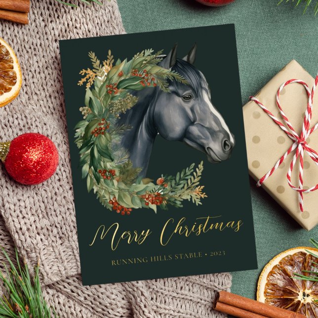 Tarjeta Festiva Con Relieve Metalizado Navidades ecuestres de acuarela festiva (Subido por el creador)