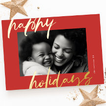 navidades elegante guión rojo foto de oro feliz