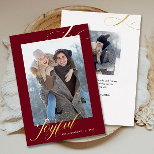 Tarjeta Festiva Con Relieve Metalizado Navidades Elegante Script Joyful Photo Gold