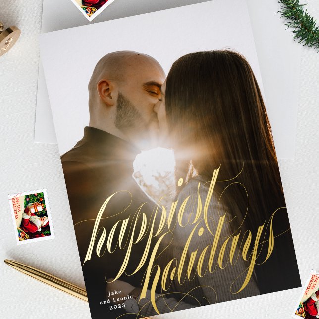 Tarjeta Festiva Con Relieve Metalizado Navidades elegantes caligrafía una foto (Subido por el creador)