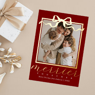 Tarjeta Festiva Con Relieve Metalizado Navidades Elegantes de Fotografía Roja Juntos