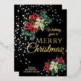 Tarjeta Festiva Con Relieve Metalizado Navidades elegantes Flor floral de Poinsettia