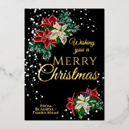 Tarjeta Festiva Con Relieve Metalizado Navidades elegantes Flor floral de Poinsettia