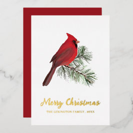 Tarjeta Festiva Con Relieve Metalizado Navidades elegantes Monograma de pájaro cardenal r