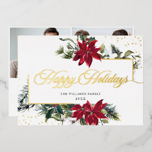 Tarjeta Festiva Con Relieve Metalizado Navidades elegantes Poinsettia 2 Photo Gold