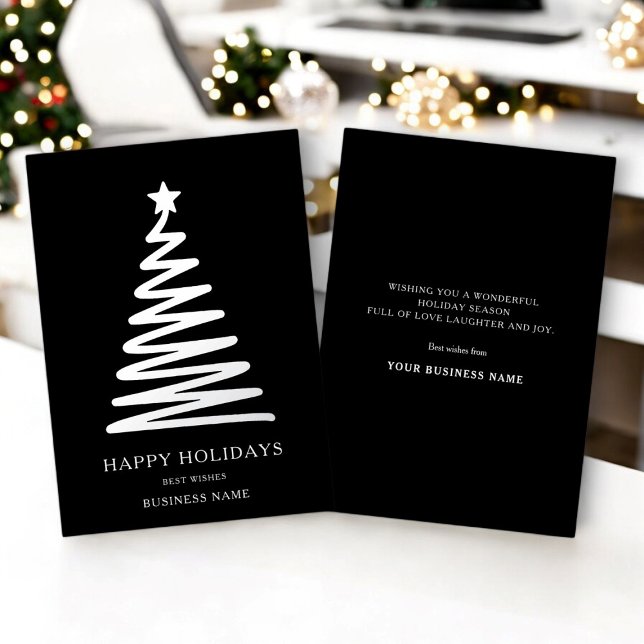 Tarjeta Festiva Con Relieve Metalizado Navidades empresariales Modernas y mínimas empresa (corporate business christmas card , minimal real foil overlay in black and silver )
