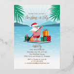 Tarjeta Festiva Con Relieve Metalizado Navidades en julio BBQ Beach Fiesta Rosa Gold<br><div class="desc">Guay,  Navidades divertidos y brillantes en julio invitan a amigos y familia a celebrar a sus fiestas familiares de mediados de año o a sus Navidades retrasados. Personalizar esta tarjeta haciendo clic en el botón "Personalizar" para cambiar el texto del marcador de posición</div>