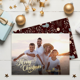 Tarjeta Festiva Con Relieve Metalizado Navidades Escribir Oro De Boho De Fotografía Compl