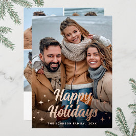 Tarjeta Festiva Con Relieve Metalizado Navidades espumosos 5 Rosa de oro de saludo fotogr