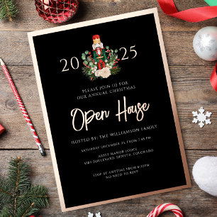 Tarjeta Festiva Con Relieve Metalizado Navidades Familia Nutcracker Script Fiesta Gold