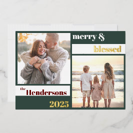 Tarjeta Festiva Con Relieve Metalizado Navidades familiares bendecidos por la alegría de