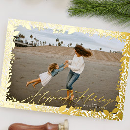 Tarjeta Festiva Con Relieve Metalizado Navidades festivos Gold Frame tradicionales HAPPIE