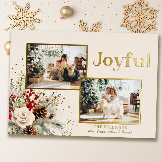 Tarjeta Festiva Con Relieve Metalizado Navidades Floral Gold Joyful Textos 2-Foto (Subido por el creador)
